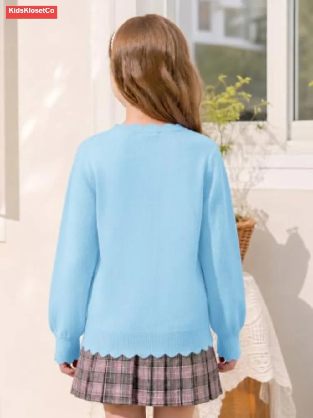 Girls Crewneck Sweater Long Sleeve Scallop Trim Fall Knit Pullover